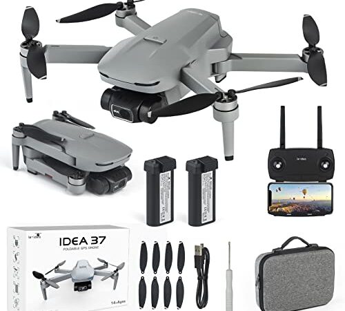 IDEA37 Drone GPS Professionale, con Fotocamera 4K HD EIS Gimbal a 2 Assi, Drone Pieghevole 5GHz con Motore Brushless, Posizionamento del Flusso Ottico, Tempo di Volo 50 Minuti (2 Batterie)