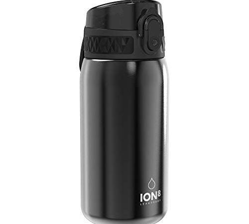 Ion8 Borraccia Acciaio Inox Bambini Senza Perdite, 400 ml, Nero