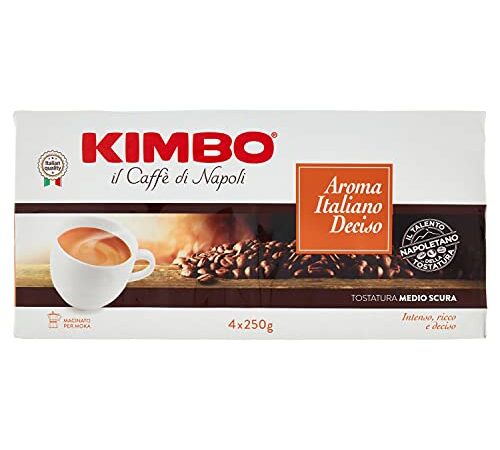 Kimbo Aroma Italiano Deciso Caffè Macinato, Confezione Da 4 Pacchi Da 250 Gr, Cacao