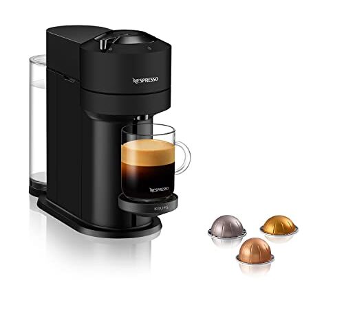 Krups Vertuo Next XN910N Nespresso, Macchina del caffé, lettura del codice a barre delle capsule, 30 secondi di riscaldamento dell’acqua, Spegnimento Automatico, Connettività Bluetooth e Wi-Fi, Nera