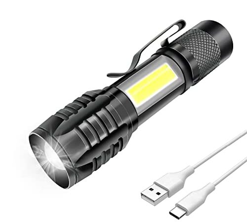 Mulin Torcia LED Ricaricabile, Potente Professionale, 3 modalità zoomabile, COB piccola Torcia Tascabile a LED con Magnete, IP5 Impermeabile Per Campeggio Militare, Escursioni, Emergenze|1000mA, 1PZ