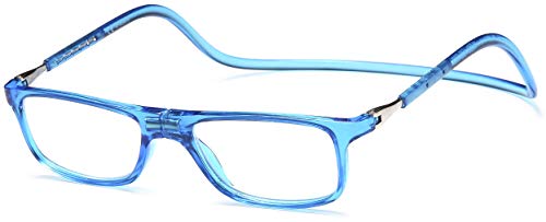 NEWVISION®Occhiali da Lettura con Calamita Occhiali Presbiopia Pieghevoli Regolabili Chiusura Clip Magnetici Donna Uomo Stanghette Appendere Collo,Montatura Leggeri NV2904 (Blu, 1.5, diopters)