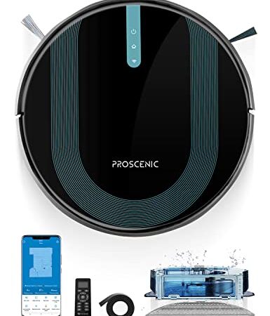 Proscenic 850T Robot Aspirapolvere Lavapavimenti, Aspirazione Potenza 3000Pa Controllo App & Alexa, Serbatoio Acqua Elettrico 2-in-1 per Pulizia Domestica/Peli Animali/Capelli/Polvere/Lavapavimenti