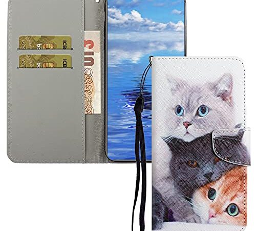 QIWEIQING Compatibile con Xiaomi Mi A2 Lite Cover, 3D Flip Cover Cartoon Custodia Protettiva con Portafoglio Funzione Supporto Case per Redmi 6 Pro/Mi A2 Lite Three Cats XC5