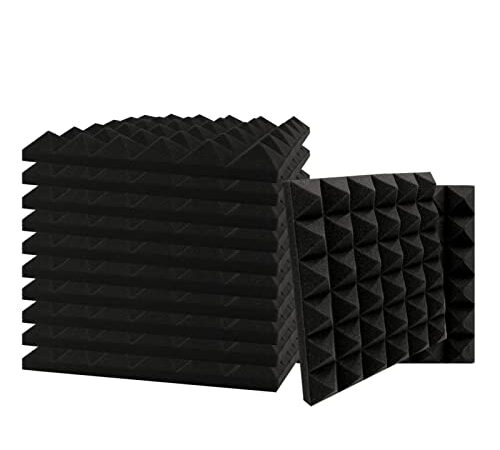 SK Studio 12 Pezzo Cuneo Fonoassorbenti Isolanti Studio Acustici Parete Piastrelle Pannelli coefficiente di insonorizzazione 30x30x2.5cm, Nero