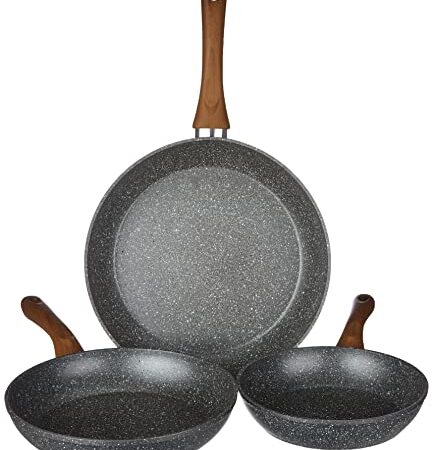 Tognana Stone&Wood Set 3 Padelle, 54 x 28.5 x 11.51 Cm, Grigio