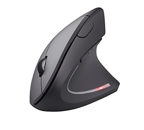 Trust Verto Mouse Verticale Wireless, Mouse Ergonomico senza Filo, 800/1200/1600 DPI, Microricevitore USB, 2.4GHz, 6 Pulsanti per PC, Computer, Portatile, Mac - Nero