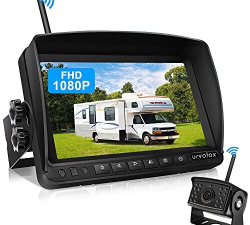 URVOLAX Telecamera Retromarcia Wireless,Monitor da 7"e Telecamera Posteriore Impermeabile IP69K, Visione Notturna HD 1080P 170 ° Grandangolare Telecamera Parcheggio Auto per Roulotte Autocarri Auto