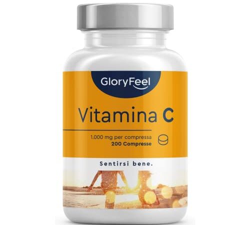 Vitamina C GloryFeel, Vitamina C 1000mg ad Alto Dosaggio, 200 Compresse Vegan (6 mesi), Vitamina C Pura Compresse, Integratore Difese Immunitarie, Vitamin C Concentrata Acido Ascorbico