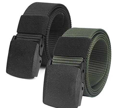 Chalier 2 cinture unisex in nylon per uomo e donna, cintura in tessuto regolabile, lunghezza 130 cm, larghezza circa 3,8 cm, con fibbia in plastica, Nero e verde militare., Taglia unica