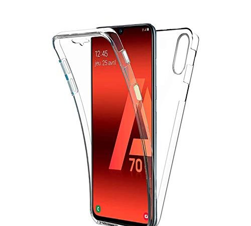 COPHONE - Cover per Samsung Galaxy A70 100% trasparente 360 gradi protezione totale morbida anteriore + rigida posteriore. Custodia touch antiurto a 360 gradi per Galaxy A70