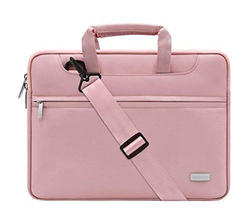 MOSISO Laptop Borsa a Tracolla Compatibile con MacBook PRO 14 2022 2021 M1 PRO/Max A2442,Compatibile con MacBook Air/PRO,13-13,3 Pollici Notebook,Valigetta Borsa con Cintura Trolley,Rosa